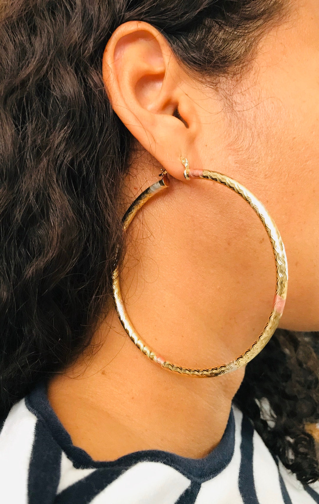 18K Gold Filled 3 Color Hoop Earrings 80mm Gold Filled Hoop Etsy