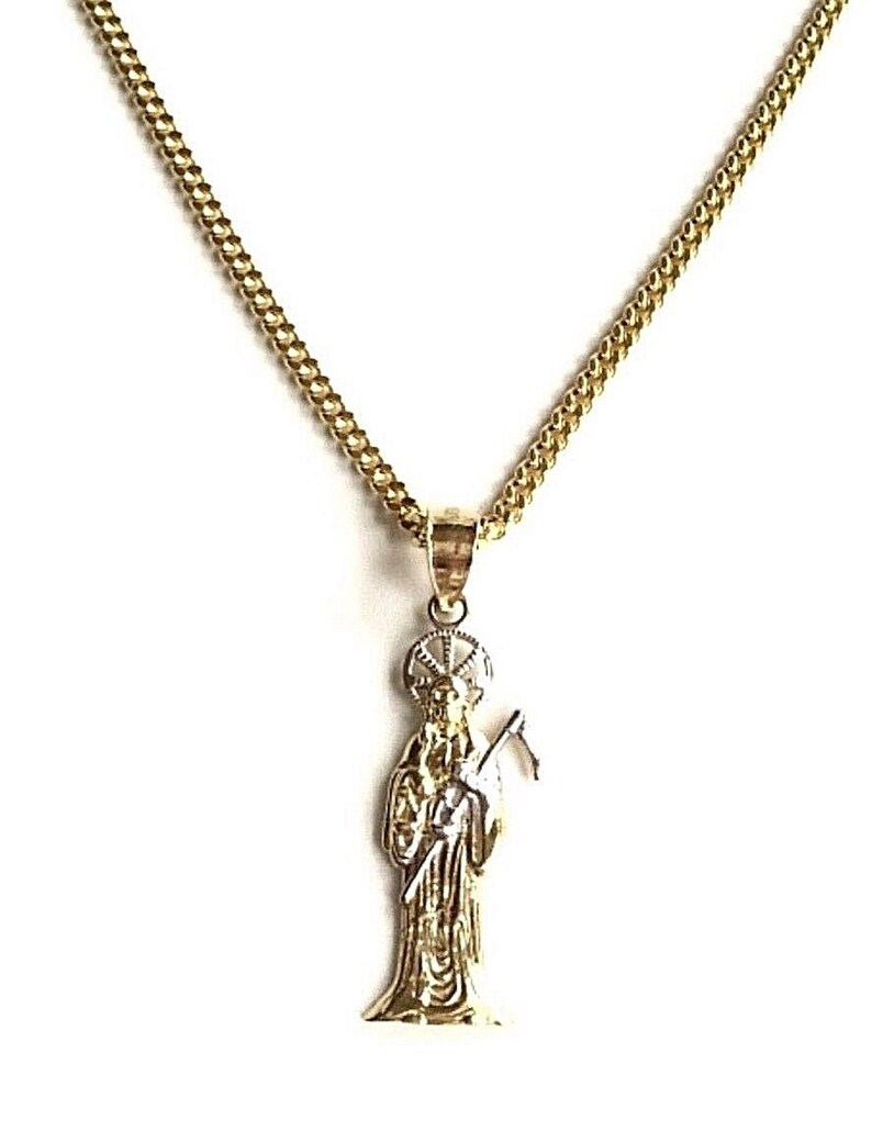 10k real gold 2 tone grim reaper necklace 18 long 10k oro real cadena de santa muerte 18 largo