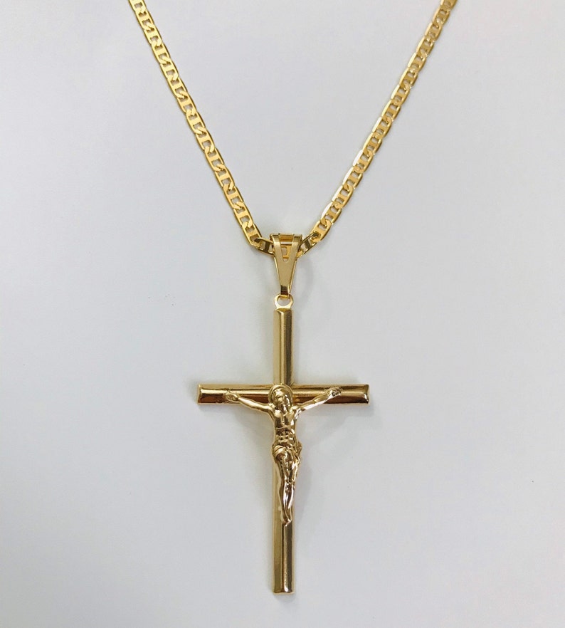 18K Gold Filled Cross Jesus Necklace 22long for Protection / - Etsy UK