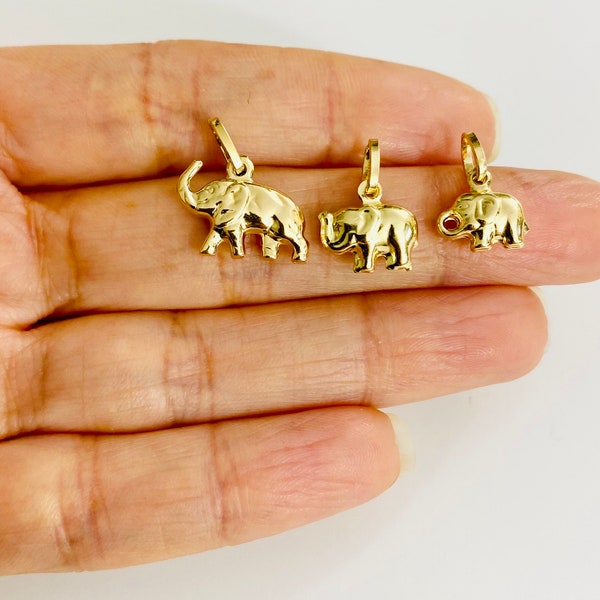 14K real gold elephant pendant- 14K real gold elephant charm - 14k real gold 3D elephant pendant- Gold elephant charm- PT0491