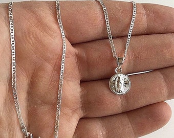 925 Sterling Silver Virgin Mary,Guadalupe Necklace 18"/Pendant for good luck /Cadena o Medal Guadalupe 925 Plata Buena Suerte 18" - SN4