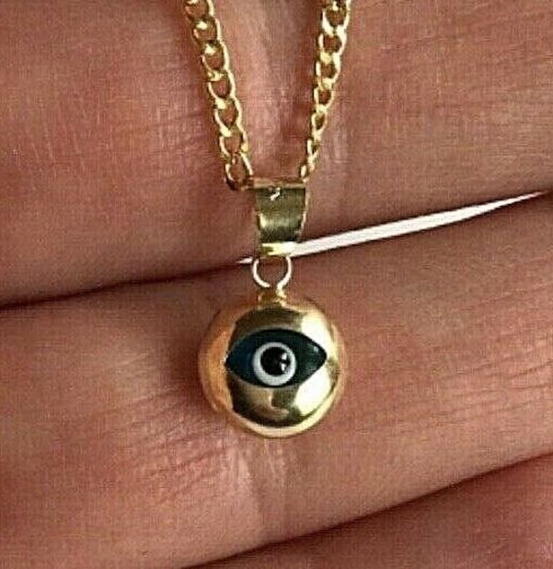 14k Real gold Evil Eye Necklace 20 long 2.5 gr / 14k Etsy
