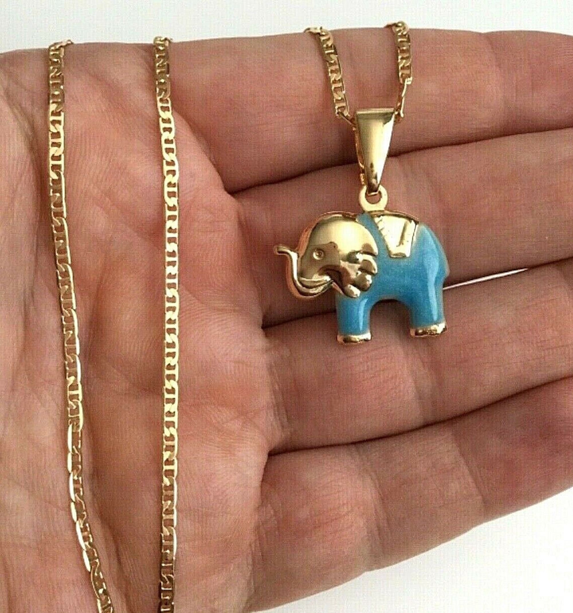 18K Gold Filled Blue Elephant Necklace 18