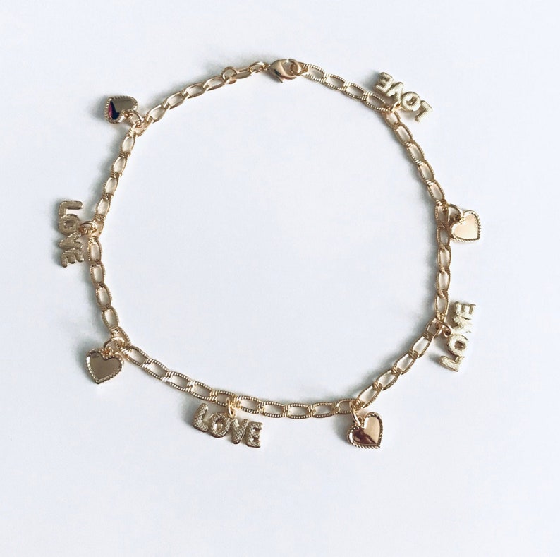 A51 Heart Anklet Corazon 10\u201d largo 18K Gold Filled Love 10\u201d long Anklet Bracelets Love Anklet Charm Tobillera de Amor Heart Anklet