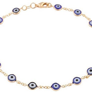 18k gold filled dark blue evil eye good luck anklet 9,5" long/ tobillera de azul ojo de le buena suerte 9,5" largo