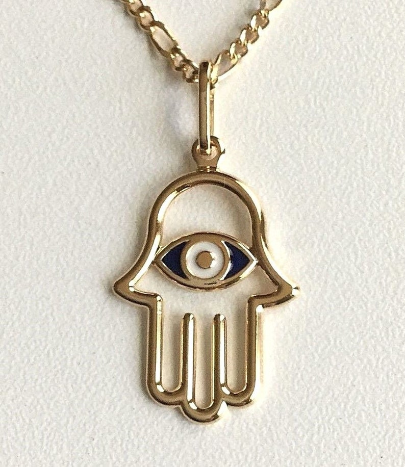18K GOLD FILLED CADENA DE MANO DE FATIMA Y OJO DE LA BUENA SUERTE 18/" LARGO