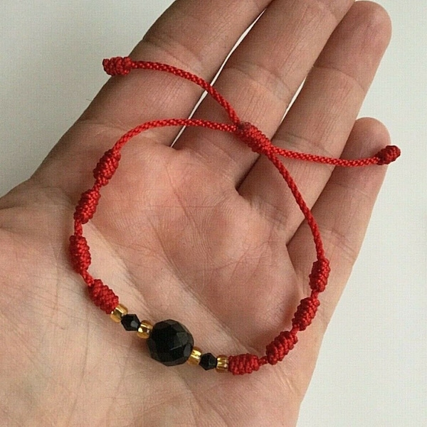 Azabache red rope bracelet for good luck and protection adjustable adult / pulsera azabache adulto proteccion,buena suerte -B88