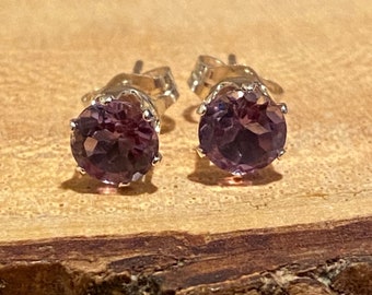 5mm Natural Amethyst Faceted Cut Pierced Earrings in Round  Stud Sterling Silver settings