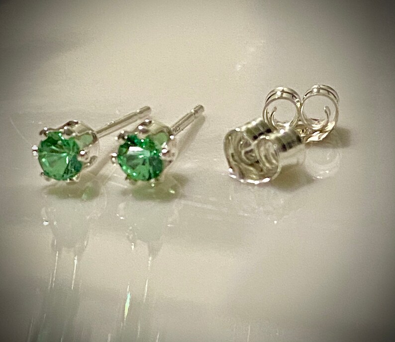 January Birthstone 0.20 Ct Natural Tsavorite Stud Pierced Earrings in Sterling Silver 3mm Round Cut