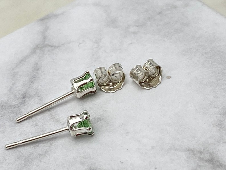 January Birthstone 0.20 Ct Natural Tsavorite Stud Pierced Earrings in Sterling Silver 3mm Round Cut