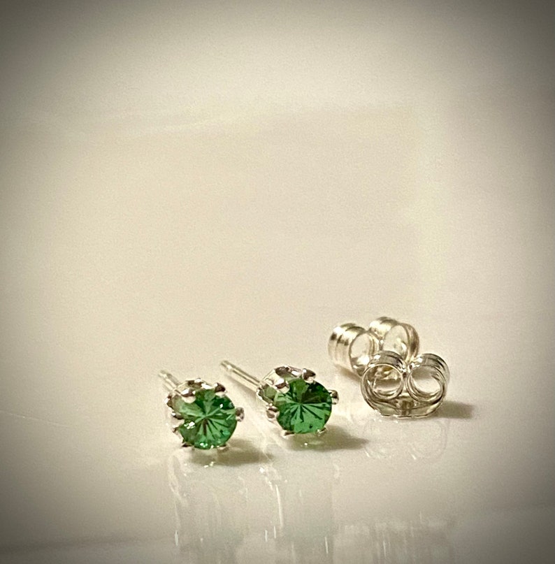 January Birthstone 0.20 Ct Natural Tsavorite Stud Pierced Earrings in Sterling Silver 3mm Round Cut