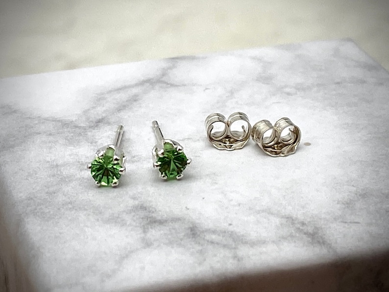 January Birthstone 0.20 Ct Natural Tsavorite Stud Pierced Earrings in Sterling Silver 3mm Round Cut