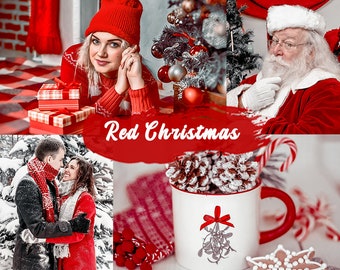 8 Red Christmas Lightroom Mobile & Desktop Presets, Photo Editing Filters, Presets, for Instagram Bloggers, Influencers and Photographers