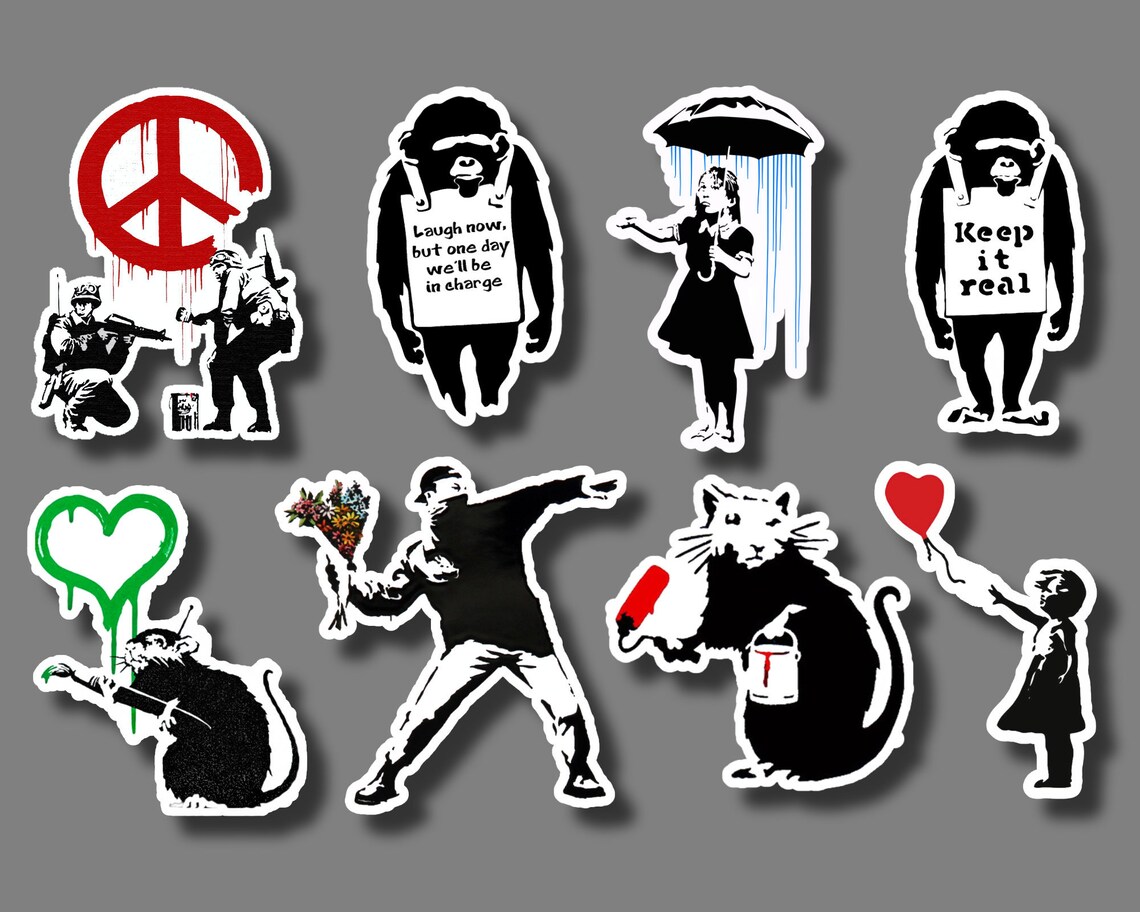 Banksy Art Sticker Set. 8 Gloss Stickers 6cm in Height Per Etsy