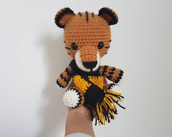 AFL Richmond Tiger Toy, Crochet Tiger with Richmond scarfe, Toy Tiger, Handmade Crochet Tiger, Baby shower gift - Made To Order