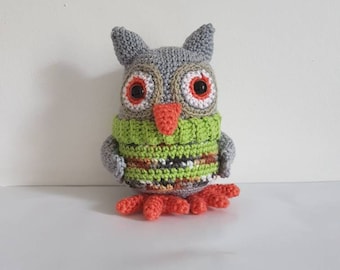 Owl Toy, Crochet Owl with Sweater, Soft Owl Toy, Crochet Toy, Baby Toy, Handmade Crochet Wise Old Owl, Amigurumi Owl - MADE TO ORDER