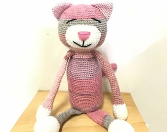 Large Crochet Amineko Cat Toy: Handmade Rainbow Plush