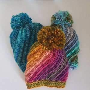 Crochet Beanie, Baby Beanie, Unique Twist Crochet Hat, Beanie with Pom Pom, Rainbow Beanie, Winter Hat, Kids Beanie - MADE TO ORDER