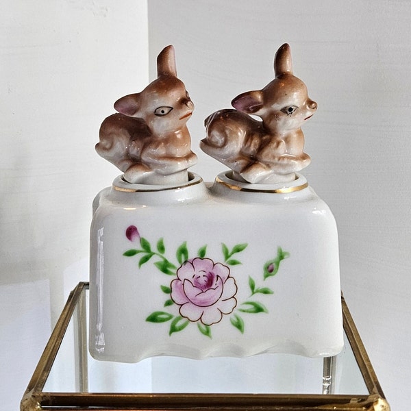 Vintage Nodder Rocking Deer salero y pimentero