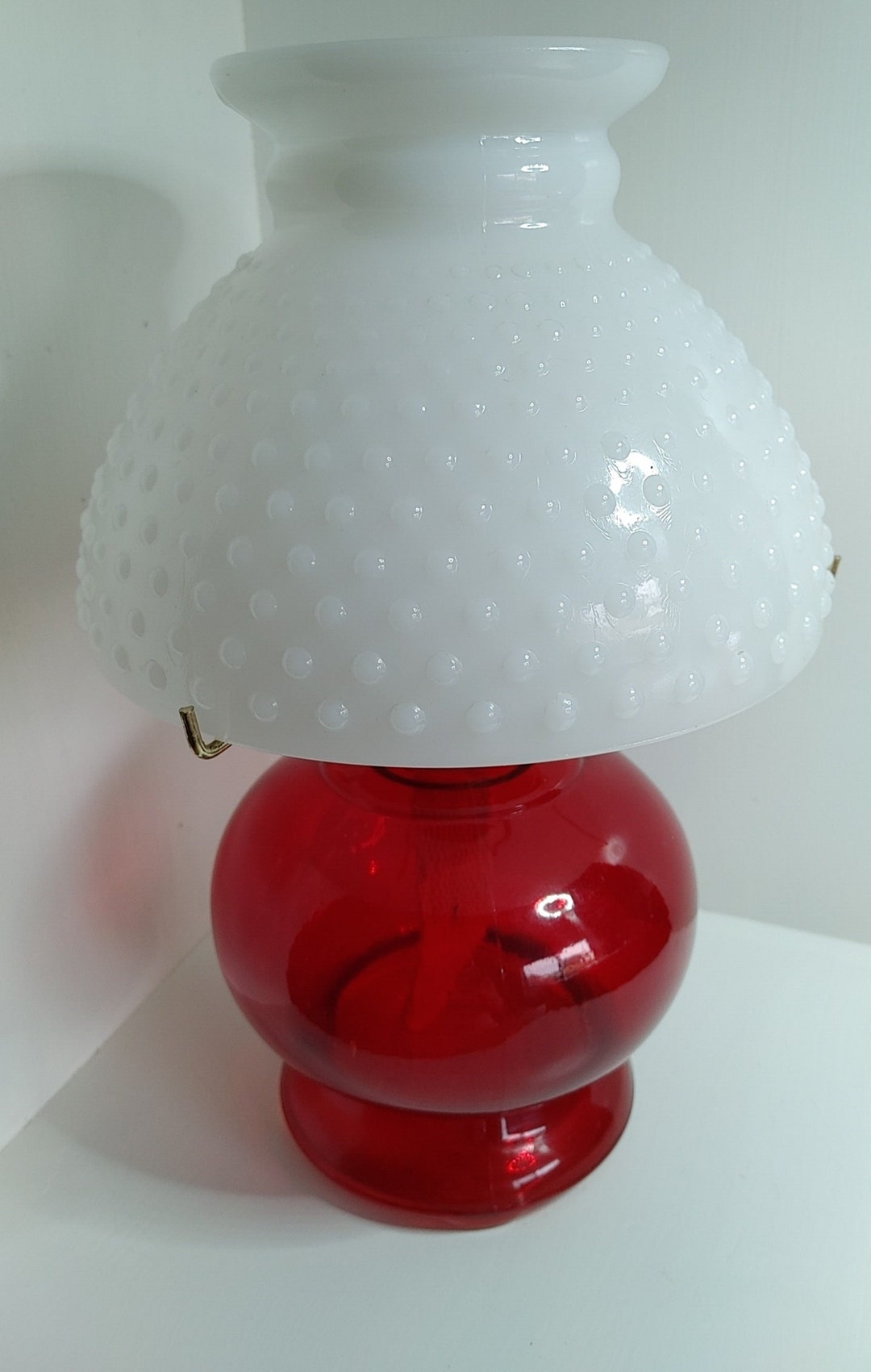 Vintage Eagle Ruby Red Hurricane Oil Lamp Milk Glass Hobnail Etsy