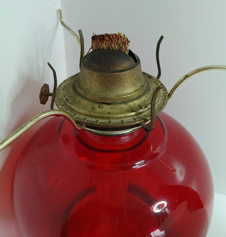 Vintage Eagle Ruby Red Hurricane Oil Lamp Milk Glass Hobnail Etsy
