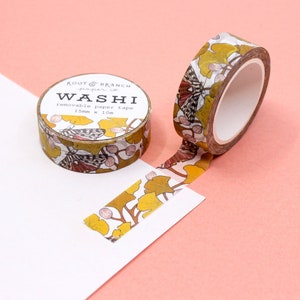 Fita Washi de Ginkgo Amarelo e Borboleta, Fitas com Padrão de Borboletas e Folhas de Ginko Selvagem, Adesivos de Borboletas Florais e Fitas de Planejador | R-RRB007