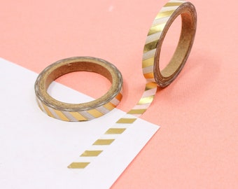 【新品】solol - washi Narrow Gold Foil Diagonal Stripe Washi Tape, Thin Gold Striped
