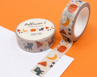 Cinta washi con símbolos de Halloween, cinta de papel espeluznante, washi con gatos negros y calabazas, pegatinas para planificadores de Halloween y cinta washi / R-RPP005H