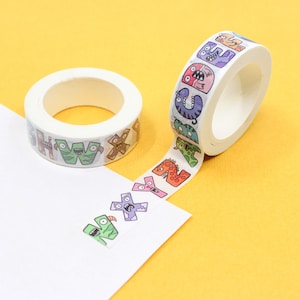 Cinta washi con diseño de monstruos y alfabetos de colores, cinta de papel con texto divertido del alfabeto, suministros para manualidades, cinta para diario, suministros BBB, R-GH1223-15