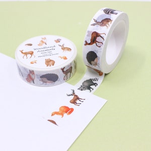 Ruban adhésif adhésif Washi Creatures des bois, Animaux de la forêt, raton laveur, renard, lapin, adhésif Washi, chevreuil, amoureux des animaux | Fournitures BBB | R-RPP038