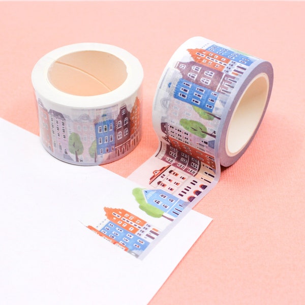 Fun Layers Town House Buildings Pattern Washi Tape, Colorful Row Houses Paper Tape, Journaling Craft Supplies | BBB Supplies | R-GH1295-15