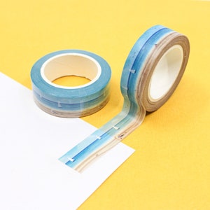 Washi-tape met strand en waterscène, ambachtelijke tape blauwe oceaan, plakboek bootreizen, washi strandvakantie | BBB-benodigdheden | R-GH815-15