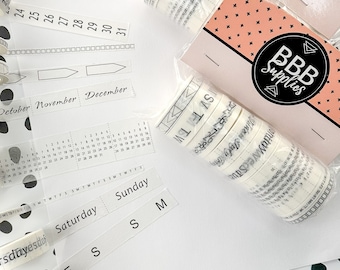 Black and White Calendar Collection, Month Washi Tape, Day Washi Tape, Calendar Washi, Planner Washi, To Do Washi // BBB SUPPLIES //R-ST020