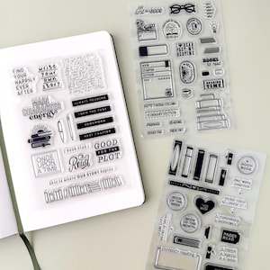 NOVOS carimbos de leitura, carimbo BUJO para rastreador de leitura, conjunto de agenda para leitores ávidos, carimbo para lista de leitura de livros, energia do personagem principal | BBB Supplies | SP024