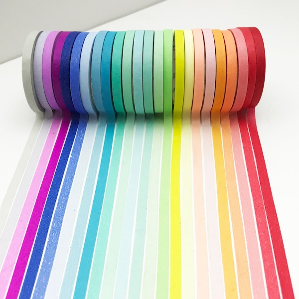 Solid Thin Rainbow Washi Tape Full Set, Card Scrapbooking Tape, Gift Wrapping Tape, Rainbow Washi Set // 20 Colors to choose from // R-ST002