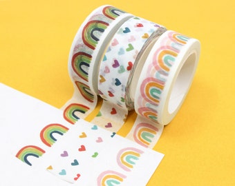 Rainbow and Colorful Hearts Washi Tapes, Pastel Rainbow Paper Tape, Primary Rainbow Color Calendar Washi Tape | BBB Supplies | R-RZS013-014