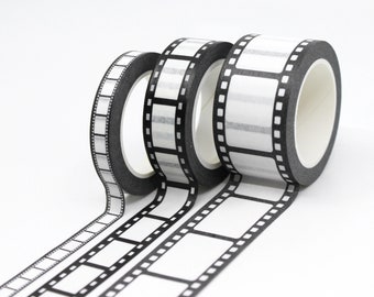 Black and White Film Strip Washi Tape, Slim Movie Reel Paper Tape, Wide Vintage Camera Film Scrapbooking StationaryTape // R-GH124