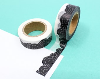 Black and White Cloud Pattern Washi Tape, Black and White Washi Tape, Swirly Puffy Clouds Washi, Border Washi Tape | BBB Supplies | R-ZH1183