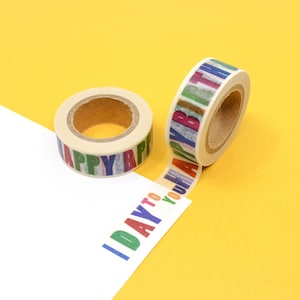 Fita Washi colorida de feliz aniversário para você com padrão de letra, fita Washi com texto de aniversário, fita Washi de celebração | Suprimentos BBB | R-ZH1622
