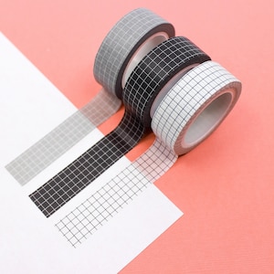Black White or Grey Grid Pattern Washi Tape, Calendar Tape Supplies, Journaling Habit Tracker Grid Tape | BBB SUPPLIES | GH345 GH344 GH1-007