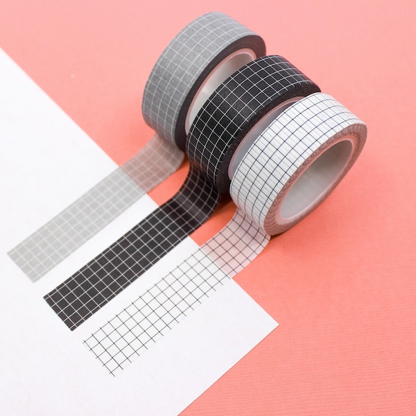 Black White or Grey Grid Pattern Washi Tape, Calendar Tape Supplies, Journaling Habit Tracker Grid Tape | BBB SUPPLIES | GH345 GH344 GH1-007