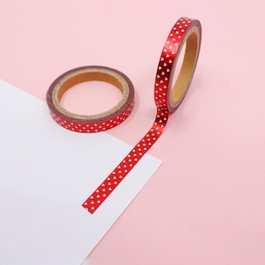 Red Foil with Tiny Hearts Washi Tape, Small Red Hearts Valentines Paper Tapes. Valentine Journaling Spread Tapes | BBB Supplies | R-M457