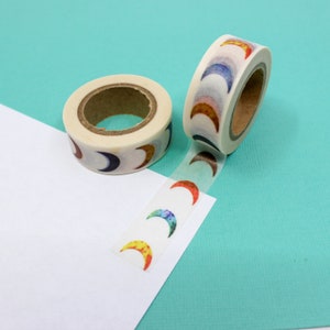 Multi Color Crescent Moon Pattern Washi Tape, Celestial Moon Washi tape, Watercolor Moon Tape, Zodiac Tapes | BBB Supplies | R-ZH1536