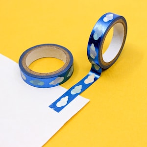 Nastro washi con nuvole in lamina blu, nastro di carta per baby shower Little Boy Dreams, nastro washi con cielo, nastri per planner con bordo a forma di nuvole / BBB Supplies / R-M177