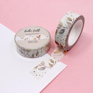 boho herfstbladwashi-tape, herfstbladpapiertape, herfsttakken-washi, zachte pastelbladplannertapes | BBB-benodigdheden | R-RPP060