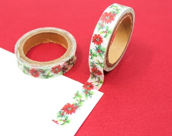Poinsettia Washi Tape, Christmas Washi, Holiday Card Making Supplies, Christmas Gift Wrap Tapes, Holiday Washi Tape | BBB Supplies | R-M420