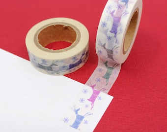 Cute Little Leaping Reindeer Pattern with Snowflakes Washi Tape, Joyful Holiday Deer Washi, Christmas Washi Tape | BBB Supplies | R-ZH0989