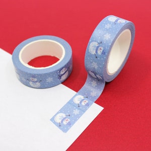 Blue Snowman Pattern Washi Tape, White Snowman and Snowflakes Paper Tape, Winter Snow Journal Craft Tape | BBB Supplies | R-GH3-033