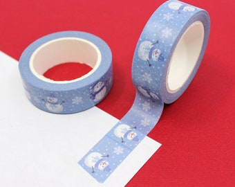 Blue Snowman Pattern Washi Tape, White Snowman and Snowflakes Paper Tape, Winter Snow Journal Craft Tape | BBB Supplies | R-GH3-033