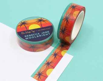 Island Sunset Beach Hawaii Pattern Washi Tape, Green Palm Trees Paper Tape, Scrapbooking Craft Supplies Tape, | BBB Supplies | R-RJW009